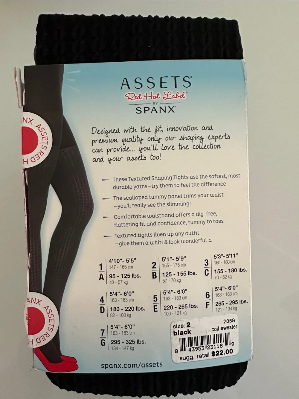 SPANX Assets Red Hot Label Coil Sweater Textured Shaping Tights Black Size 2 NEW